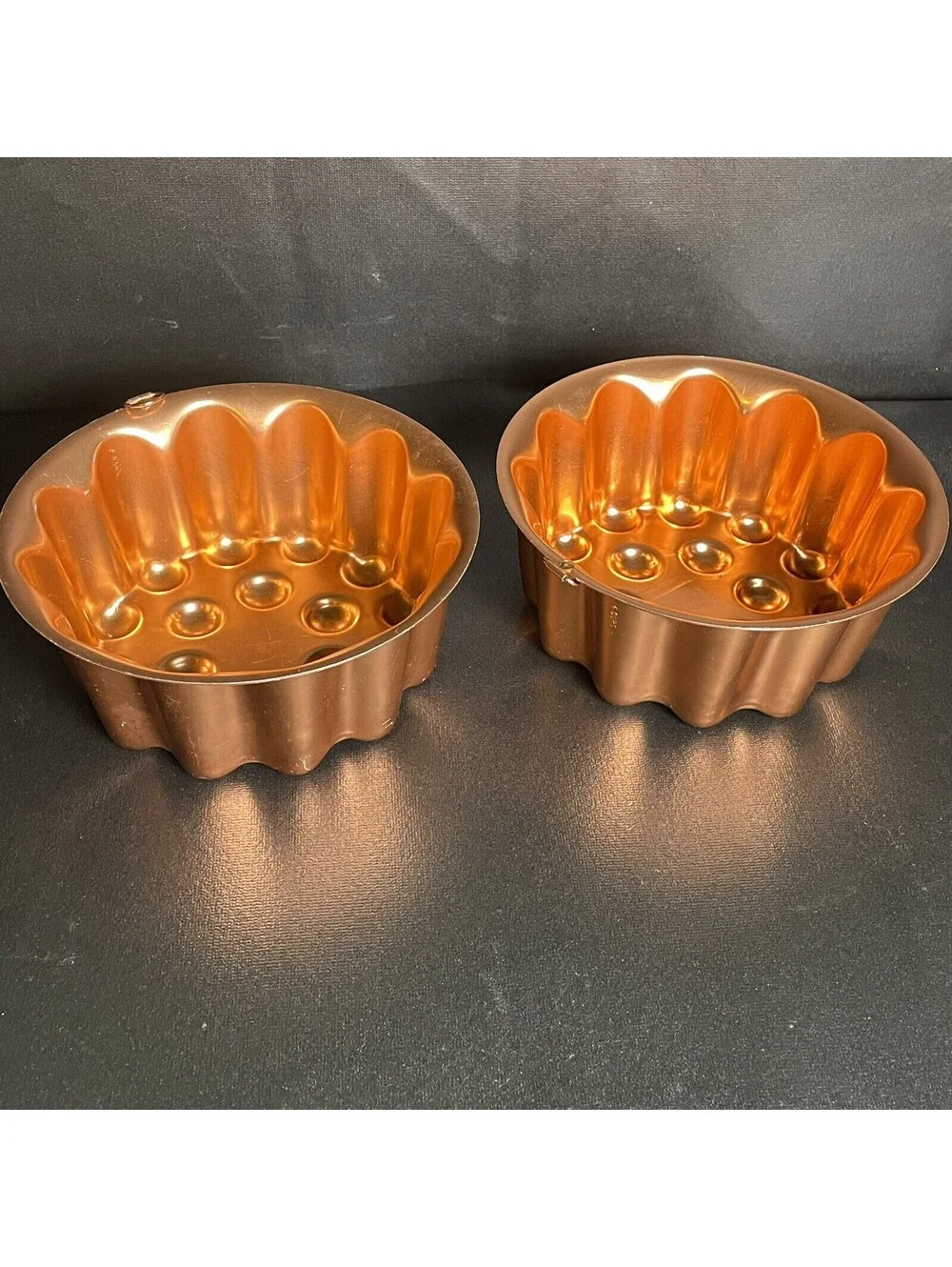2 Vtg Copper Jello Mold Cake Bundt Pan Round Kitchen Hanging Decor Cottagecore